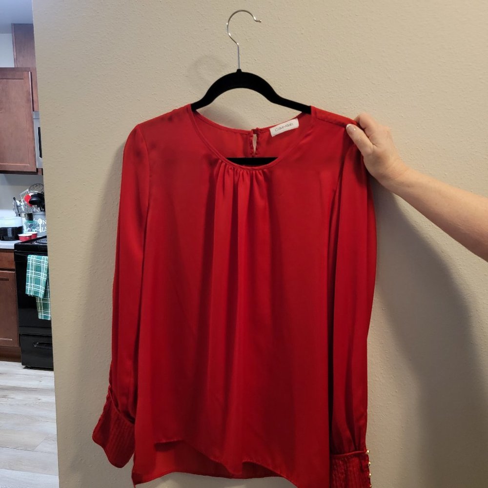 Calvin Klein women's red long sleeve blouse